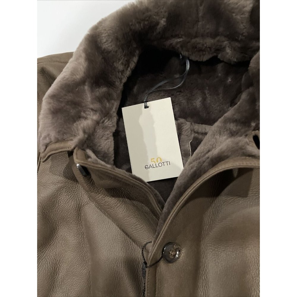 $2495 Gallotti Mens Brown Leather Shearling Fur-Lined Jacket Coat-Eu 54 US 44 - Picture 6 of 10